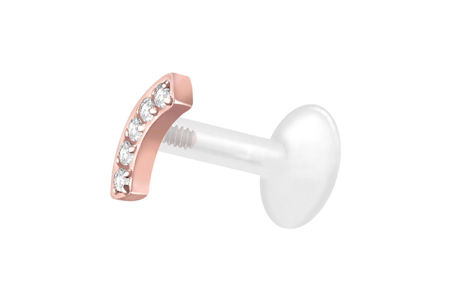 PTFE Labret Piercing mit Innengewinde + Titan-Aufsatz BOGEN + 5 KRISTALLE